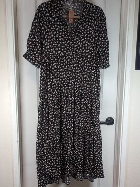 Natural Life Rebecca Women's Black Floral Maxi Dress NWT
